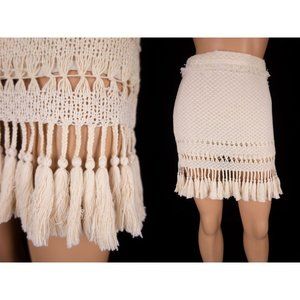 ISABEL MARANT New 38 6 Cream Fringe-trimmed Crochet Skirt In Cream